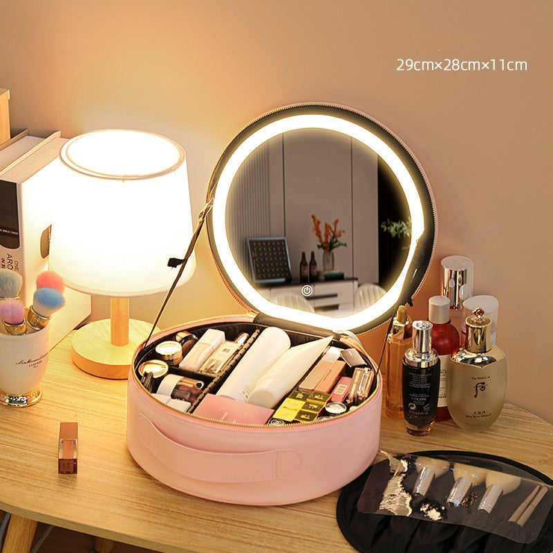Smart LED Makeup Bag – Round Mirror Travel Case