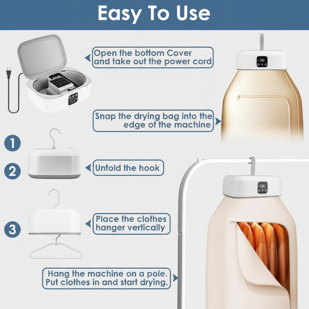 Portable Mini Clothes Dryer – Foldable with Timer, UV Sterilization & Remote