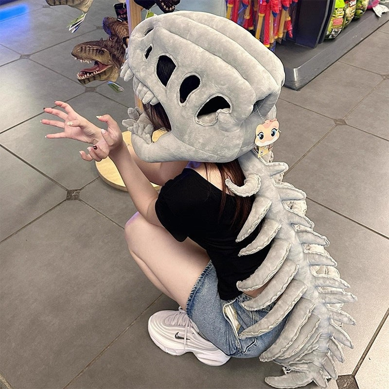 Dinosaur Skull Plush Toy – Fun Skeleton Headgear