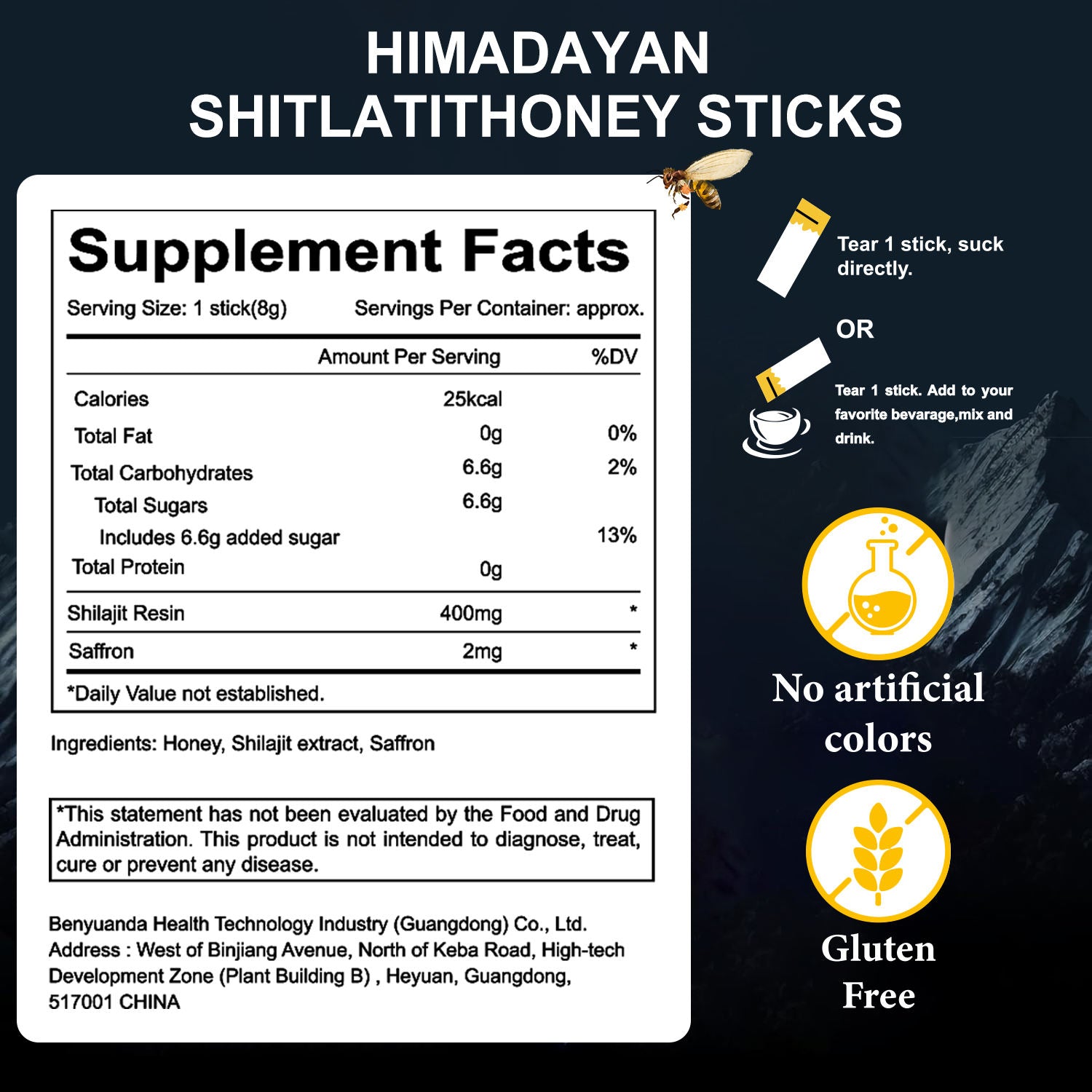 Himalayan Shilajit Honey Sticks – Energy Boost Dietary Supplement (30 Sticks)