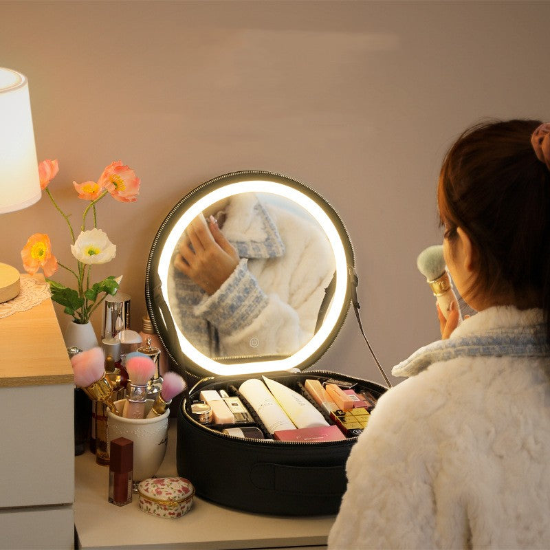 Smart LED Makeup Bag – Round Mirror Travel Case