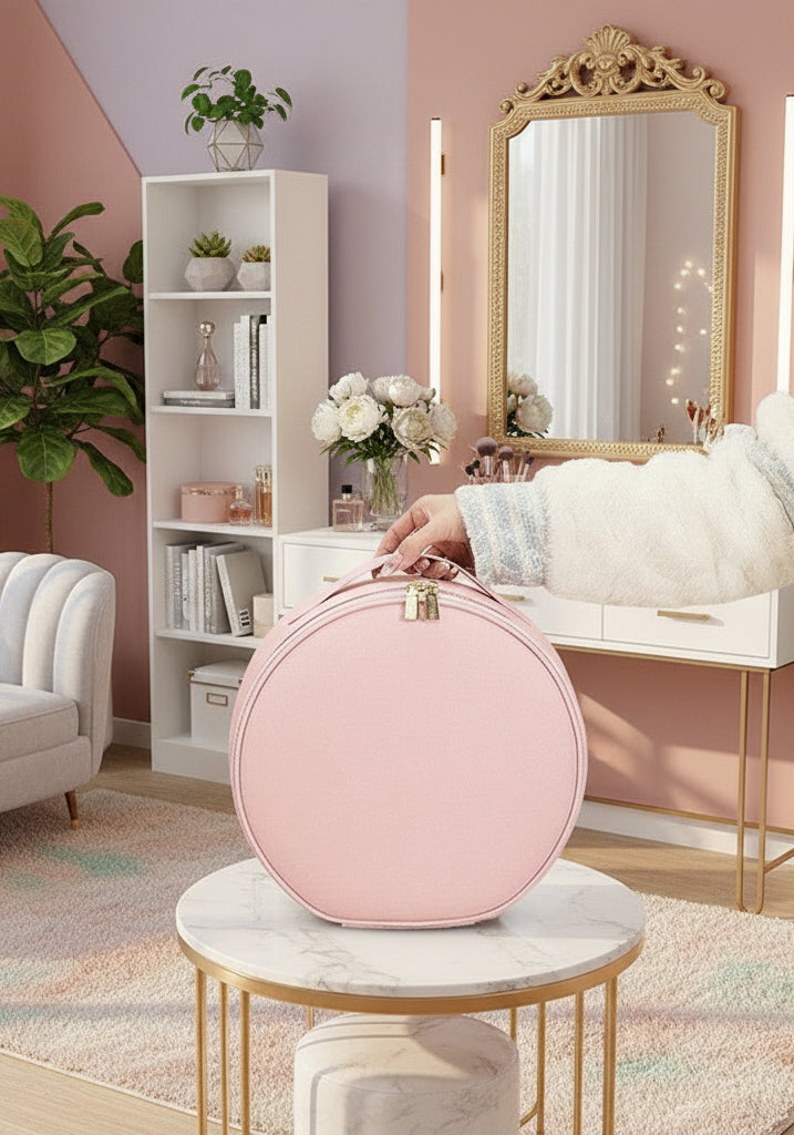 Smart LED Makeup Bag – Round Mirror Travel Case