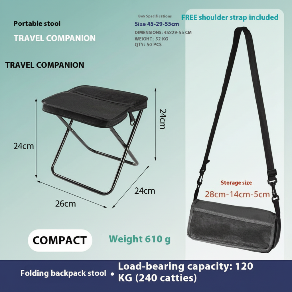 Portable Folding Chair Backpack – Outdoor Leisure Handbag